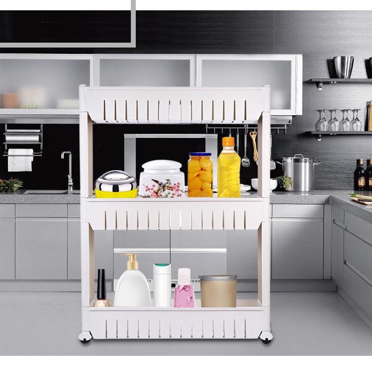 Kệ để đồ 3 tầng đa năng thông minh có 4 bánh xe tiện lợi - kệ để gia vị , để đồ nhà tắm - T2K Max