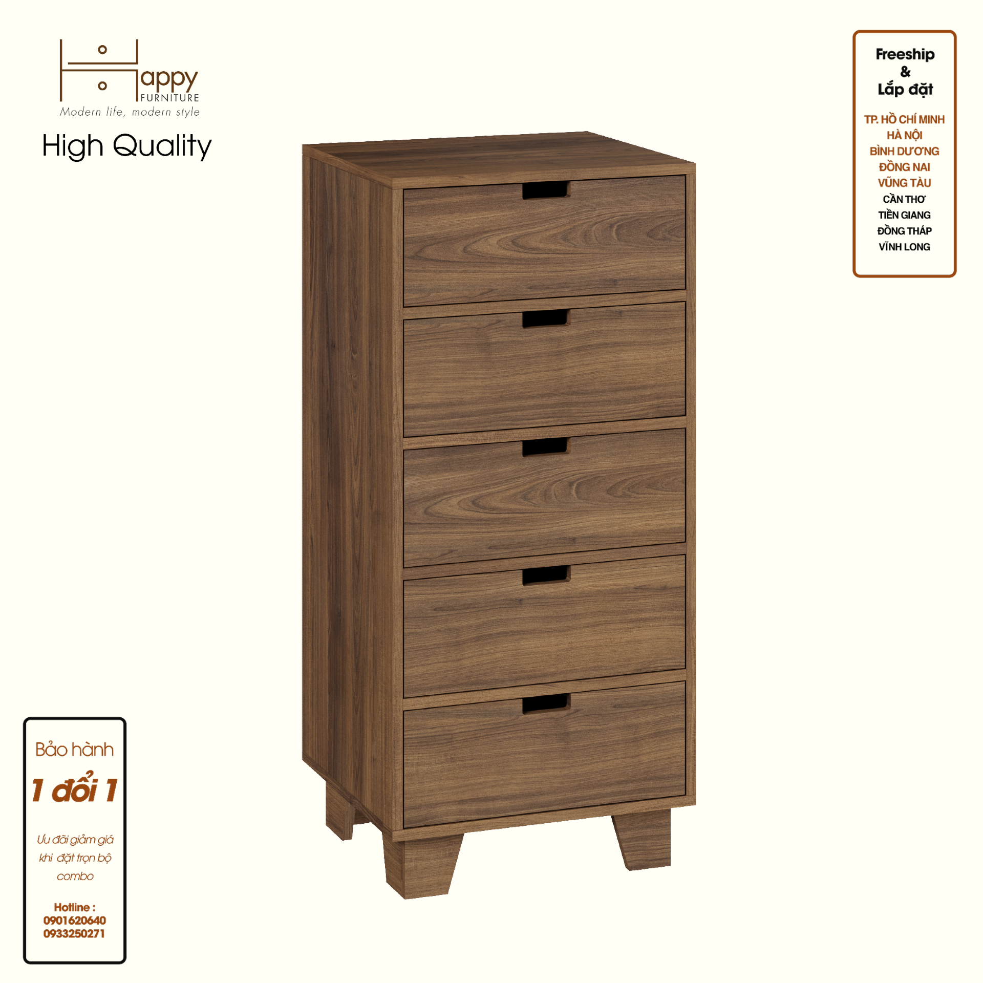 HAPPY FURNITURE , ALVA - Tủ lưu trữ 5 ngăn kéo , THK_229 , 50cm x 45cm x 110cm DxRxC