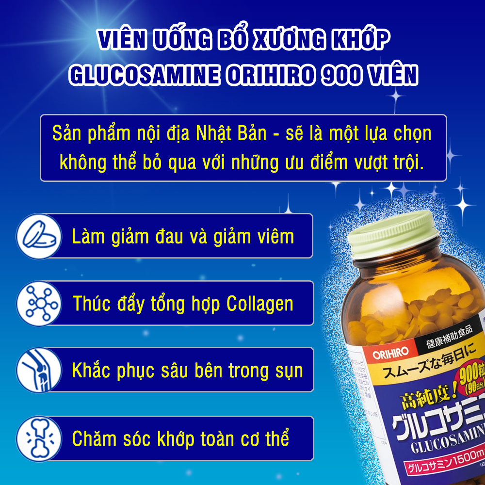 Viên uống bổ xương khớp Glucosamine Orihiro 900 viên tăng cường tái tạo sụn khớp bổ sung vitamin và khoáng chất cho cơ thể JN-OR-GLU01