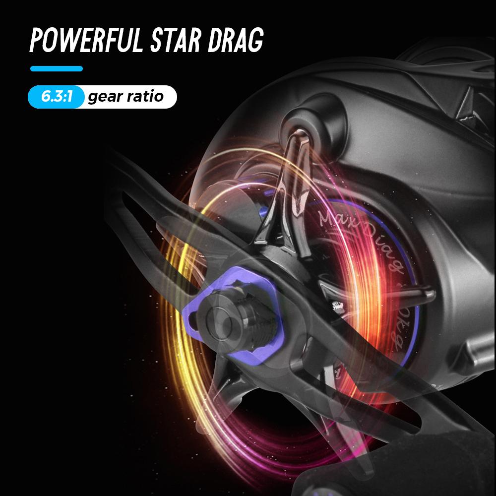 Carbon Fiber Baitcasting Reel 5+1BB Baitcaster Reel Fishing Reel High Speed 6.3: 1 Gear Ratio Magnetic Brake System