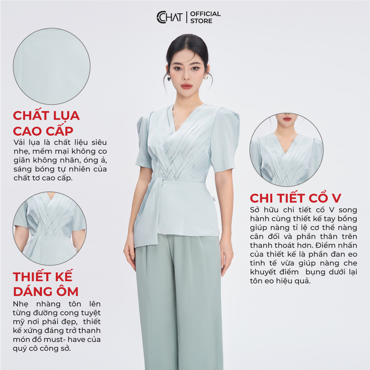 Áo Kiểu Nữ  Dáng Peplum Vạt Chồng Đan Eo Chất Lụa Cao Cấp Mềm Mịn 53ANL2001OT