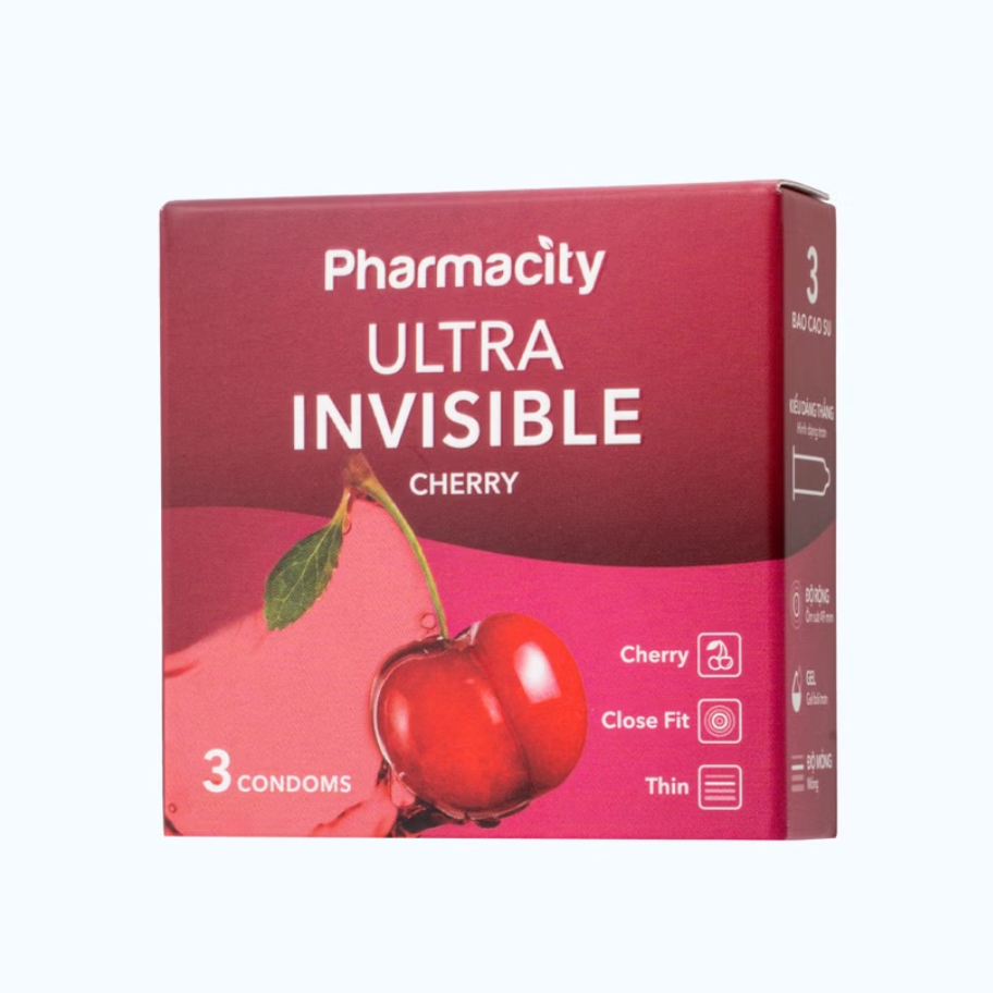 Bao Cao Su Pharmacity Ultra Invisible Cherry (Hộp 3 cái)
