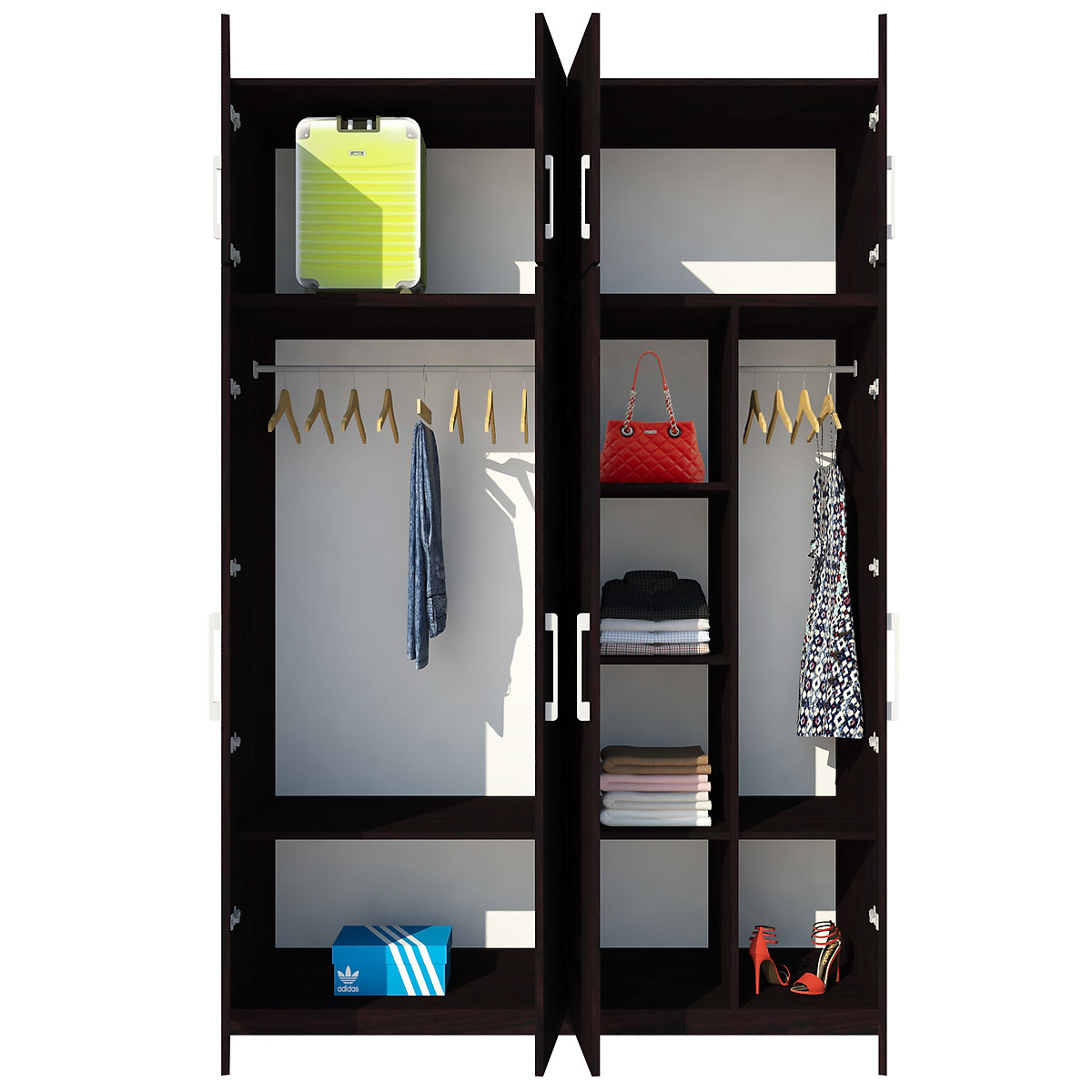 Tủ quần áo gỗ MDF Tundo 4 cánh 3 ngăn đứng màu nâu đậm 200 x 55 x 260cm