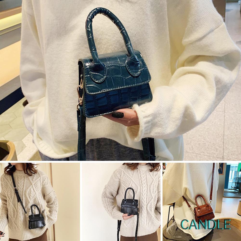 Túi Da Đeo Chéo Mini Màu Trơn Phong Cách Retro