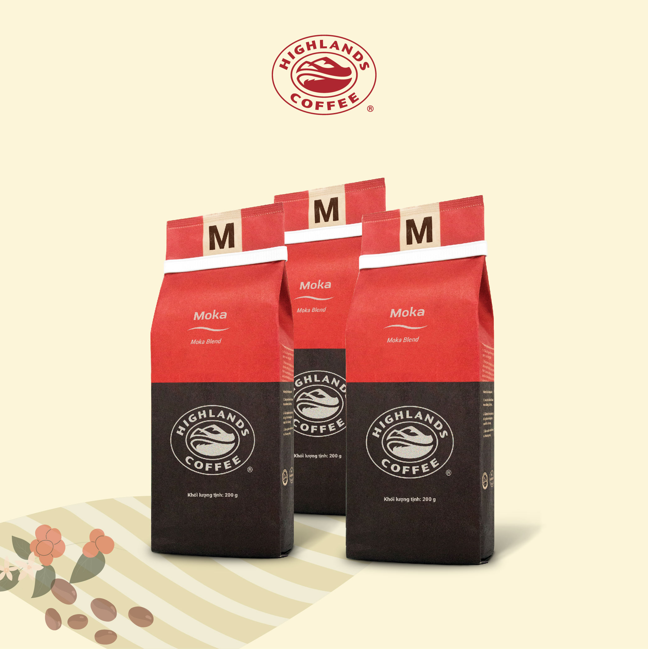 Combo 3 gói Cà Phê Rang Xay Moka Highlands Coffee (200g)