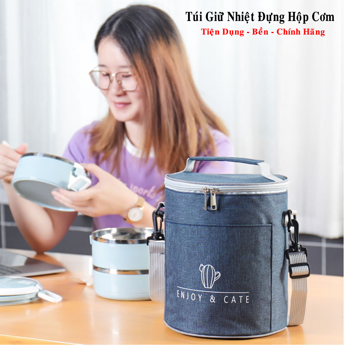 Bộ Hộp Đựng Cơm 3 Tầng Có Lõi Hâm Nóng Màu Đen – Tặng Túi Giữ Nhiệt Cao Cấp Chính Hãng miDoctor – Túi Giữ Nhiệt Màu Ngẫu Nhiên