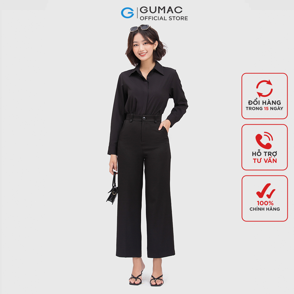 Áo sơ mi nữ GUMAC AC09081 tay dài giấu nút thân sau rã đô thanh lịch sang trọng