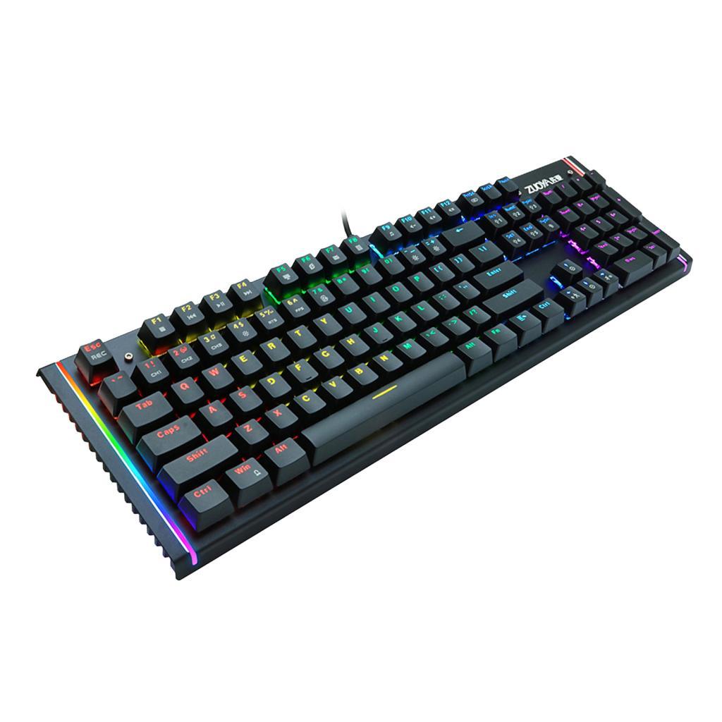 Mechanical Gaming Keyboard 104 Keys RGB Backlit Metal Surface Plate Anti-Ghosting