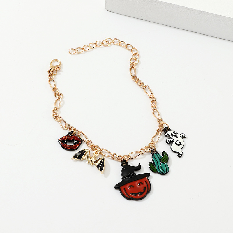 Vòng tay lắc tay Halloween Bí Ngô đỏ Dơi Xương Rồng Ma trắng & Môi đỏ