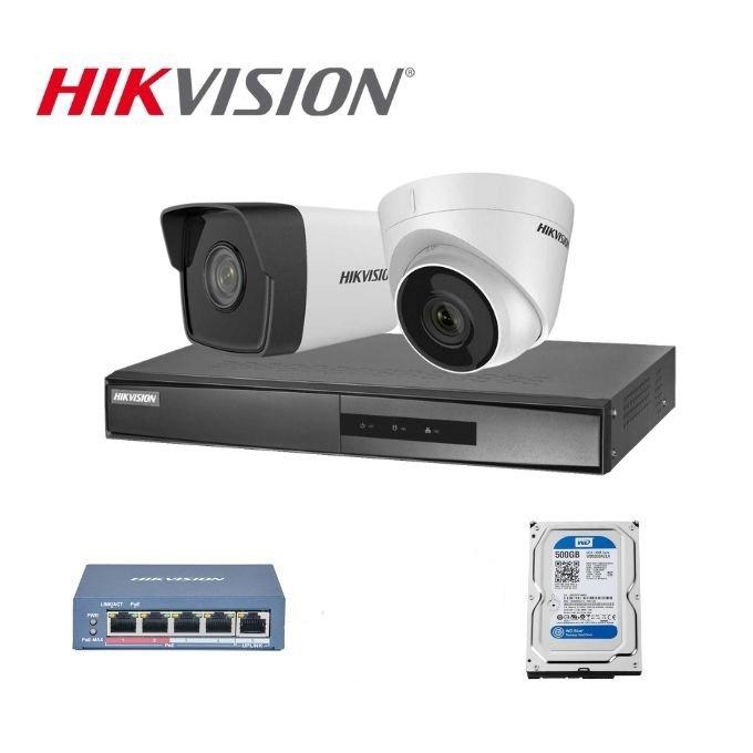 Trọn bộ 2 camera IP bán cầu và thân trụ Hikvision,Đầu ghi hình 4 kênh DS-7104NI-Q1/M.xem lại lịch sử 20 ngày, chuẩn HD - Hàng Chính Hãng