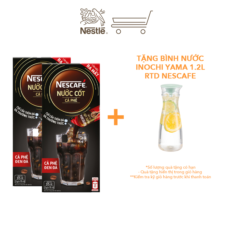 [Mua 1 Tặng 1 - Bình nước Inochi Yama 1.2L] Combo 2 hộp Nước Cốt Cà Phê NESCAFÉ Cà phê Đen Đá