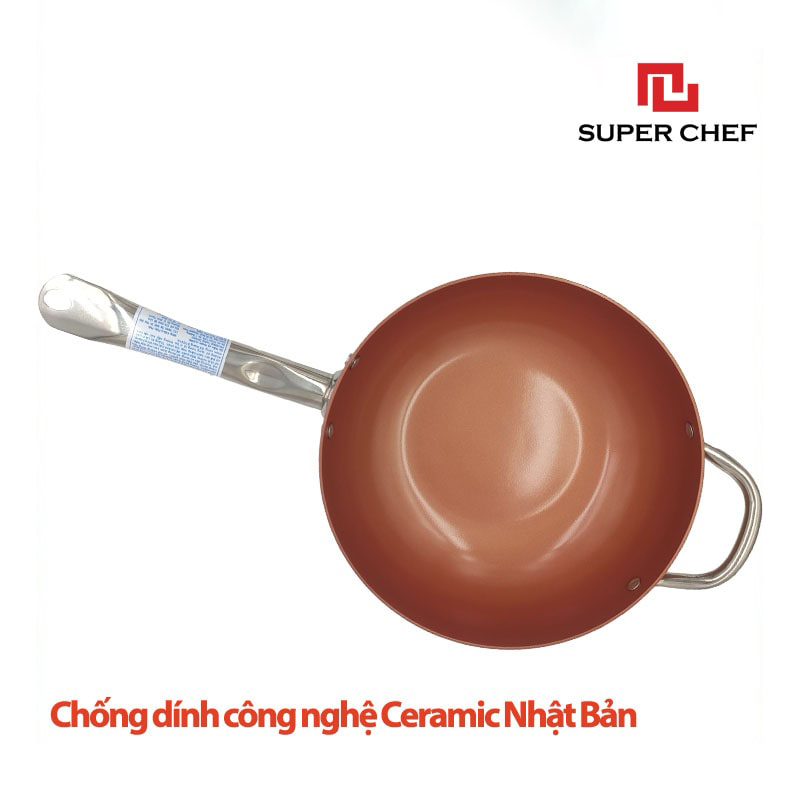 Chảo Chống Dính Ceramic Sâu Lòng ( Chảo Xào) Super Chef Cao cấp Siêu Bề Bỉ Không Bong Tróc, Siêu An Toàn, Tiện Lợi, Sang Trọng  size 26-28-30cm