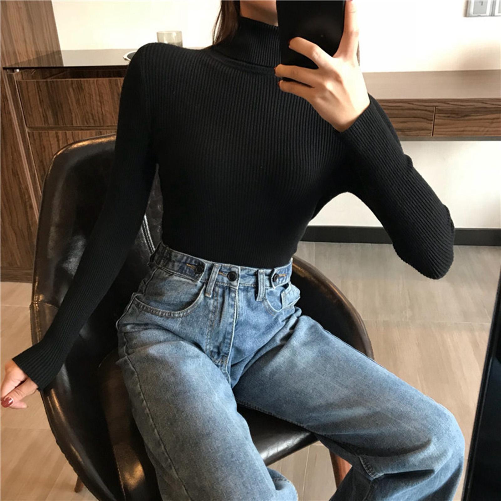Lady Turtleneck Knit Sweater Long Sleeves  Slim Sweater for Women