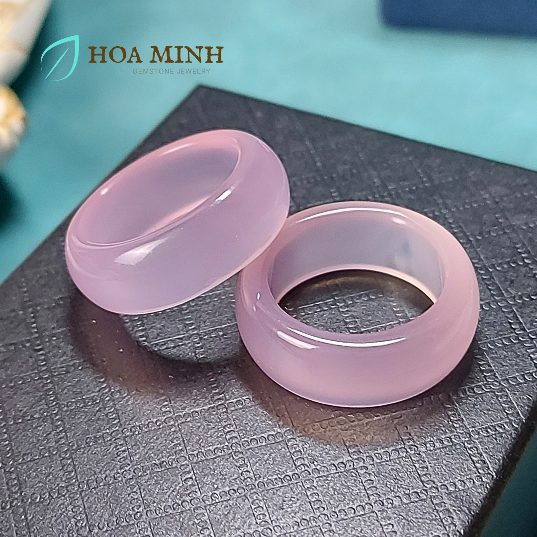 Nhẫn đá Mã Não hồng phớt dày nhẫn 8.8 li size lớn đường kính 19mm