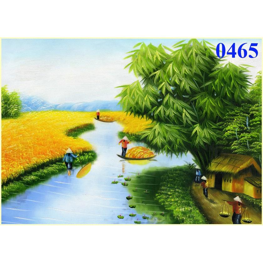 Tranh in sơn dầu treo tường tự chọn Cảnh làng quê Việt Nam HD-CB8-1Tr KT 45 x 32 cm