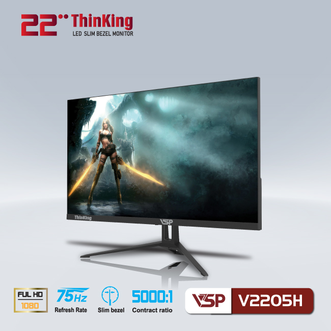 Màn hình máy tính 22inch VSP V2205H [ĐEN] (21.45&quot; VA FHD 75Hz, HDMI+VGA+Audio 3.5) - Hàng chính hãng TECH VISION phân phối