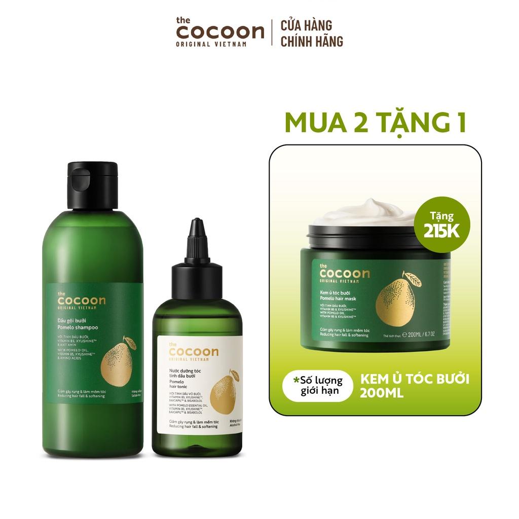 SPECIAL COMBO gội bưởi + nước dưỡng tóc tinh dầu bưởi tặng Kem ủ tóc bưởi Cocoon giảm gãy rụng và làm mềm tóc 200ml