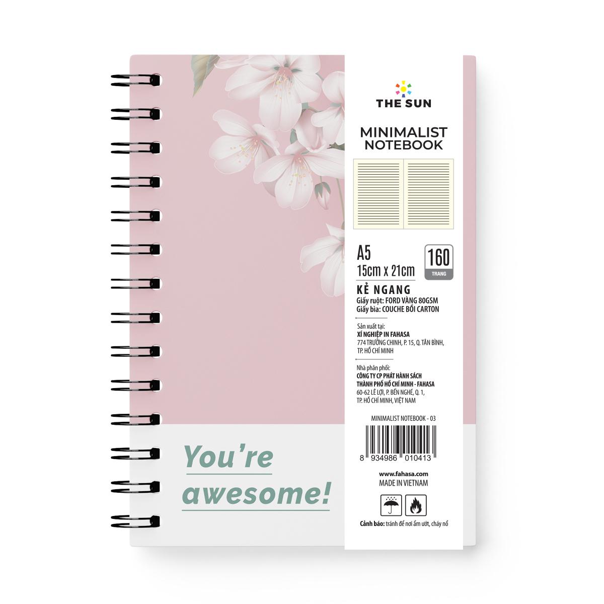 Sổ Lò Xo Bìa Cứng Minimalist A5 - Kẻ Ngang - 160 Trang 80gsm - The Sun 03