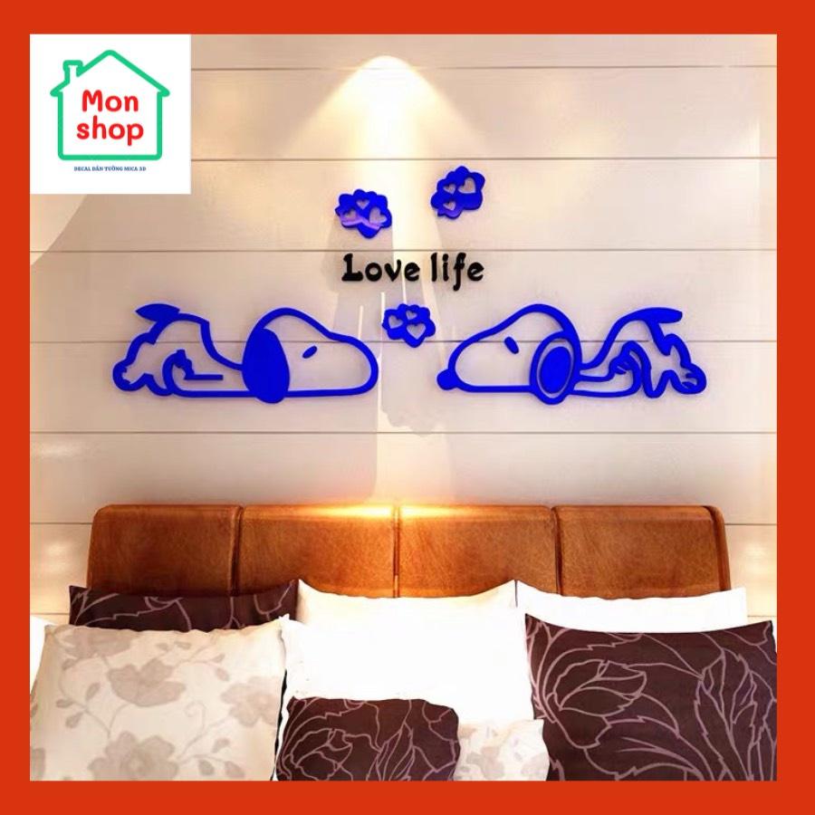 Decal dán tường 3D nổi hình chú cún Snoopy với nhiều màu sắc bắt mắt, trang trí phòng ngủ thêm xinh, decor góc học tập