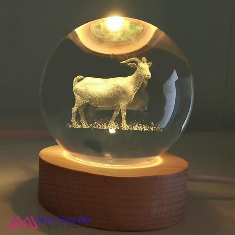 Bộ Quà Tặng Quả Cầu Pha Lê 3D larser LED 12 Con Giáp Tuổi Thân (tặng đế đèn + hộp quà)