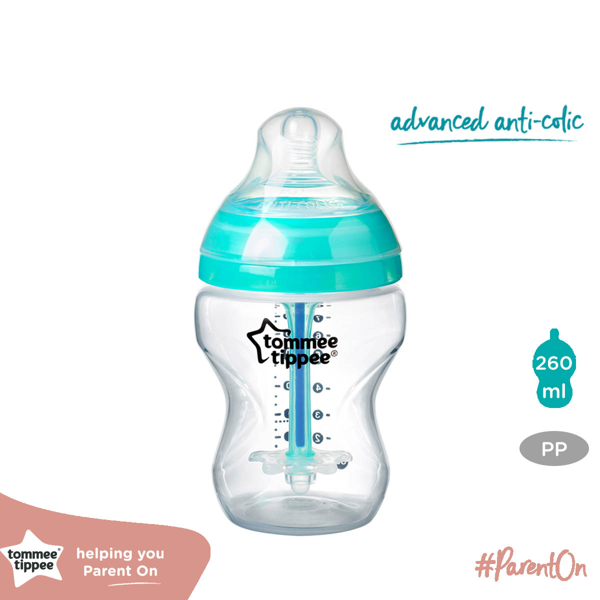 Bình sữa siêu chống đầy hơi kèm báo nhiệt Tommee Tippee Advanced Anti-Colic 260ml, núm ty đi kèm 0-3 tháng