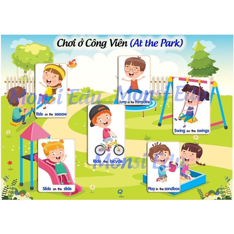 Montessori - Học động từ &amp; Hành động tiếng anh - Học liệu bóc dán