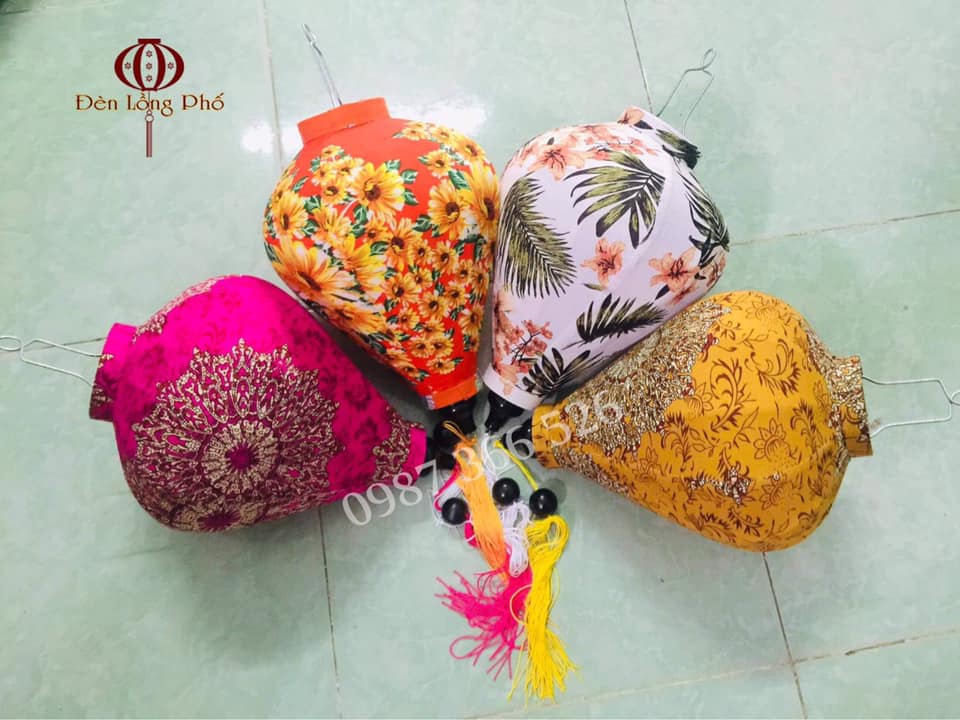Đèn lồng vải lanh hoa họa tiết xắn size 40 cm