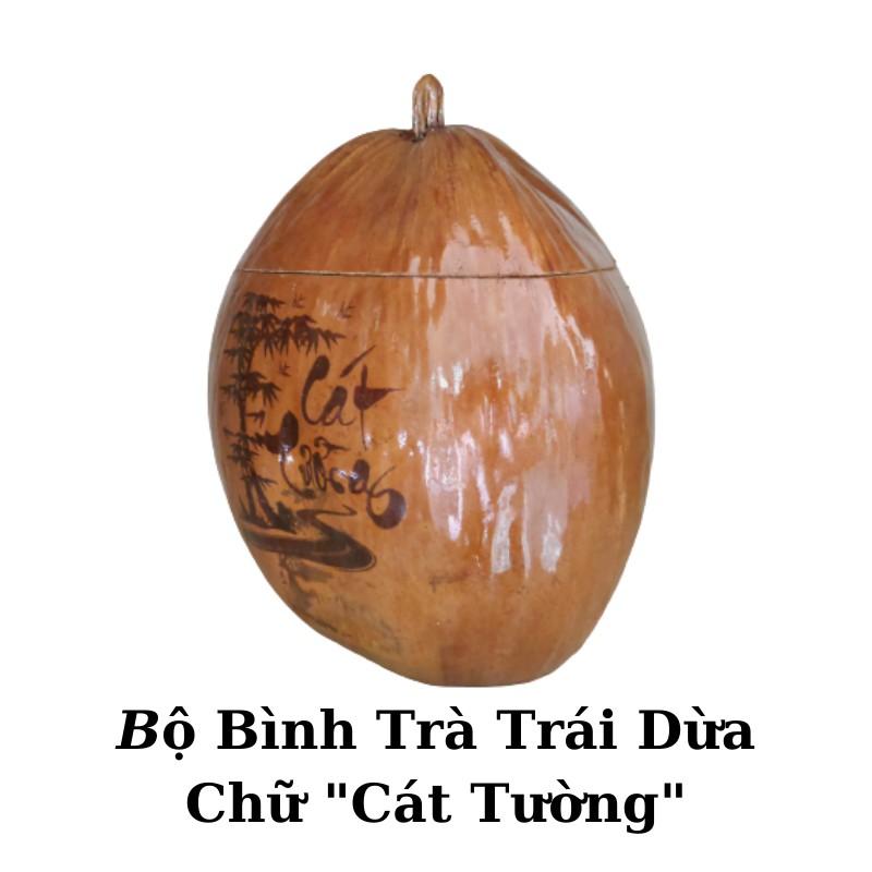 Bộ Giữ Ấm Bình Trà Vỏ Dừa Hoa Văn Lồng Chữ &quot;Gia Đình&quot;; Chữ &quot;Cát Tường&quot; - Bình Trà 500 - 1000ml