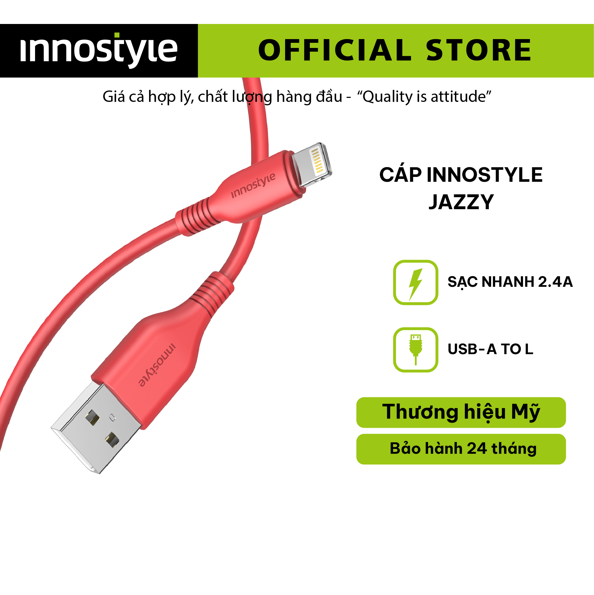 CÁP SẠC NHANH CHO IPHONE 1.5M INNOSTYLE JAZZY  USB-A – J_IAL150 - HÀNG CHÍNH HÃNG