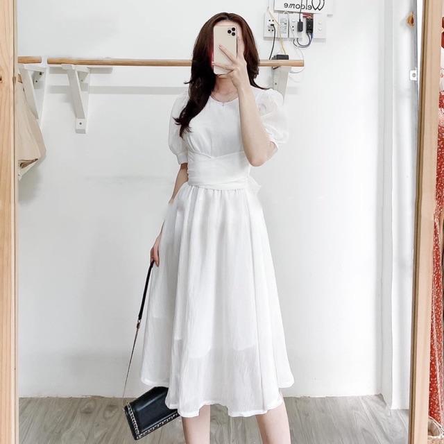Đầm váy trắng chéo eo