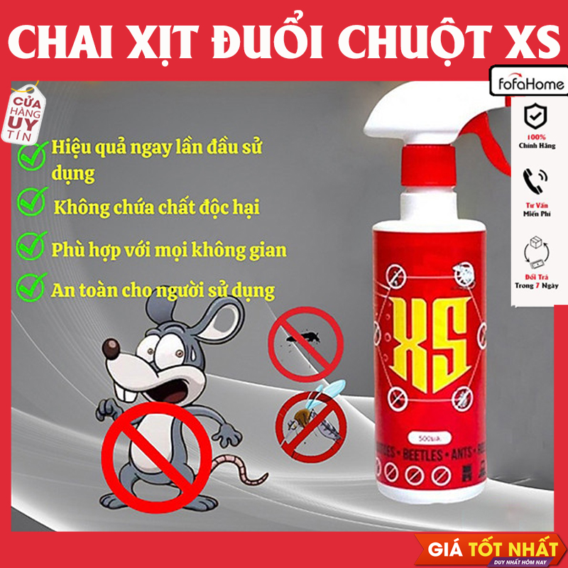 Chai Xịt Đuổi Chuột XS 500ML Xua Đuổi Chuột, Gián, Côn Trùng Nguồn Gốc Thảo Mộc- Xịt Đuổi Chuột, Côn Trùng, An Toàn & Hiệu Quả Cho Người Dùng