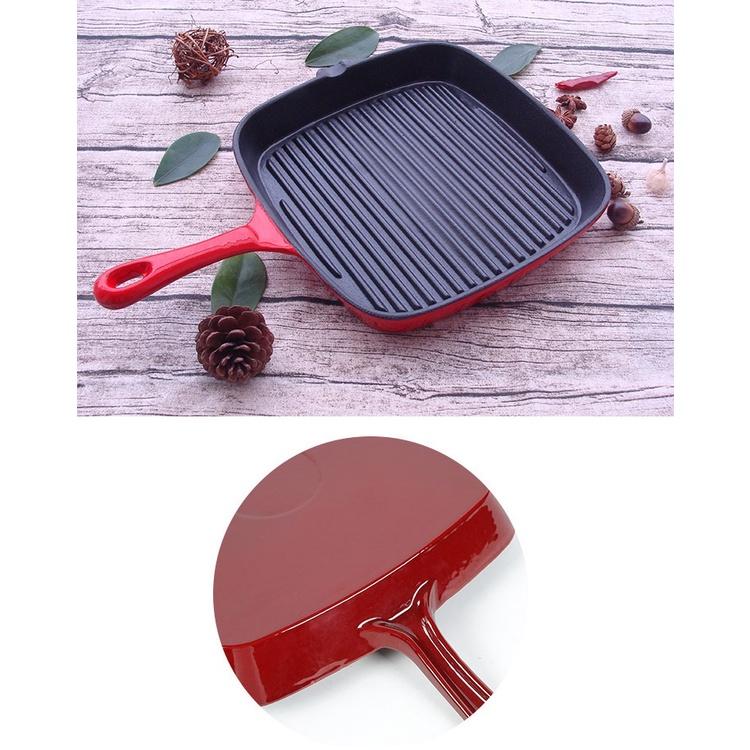 Chảo gang nướng bò bít têt, nướng BBQ tráng men cao cấp