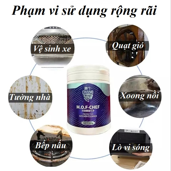 Bột Tẩy Rửa Dầu Mỡ Nhà Bếp MOF Chano 500g Đa Năng Tẩy Sạch Vết Dầu Mỡ Lâu Ngày, Khử Khuẩn Hiệu Quả Tặng Cọ Xoong Nồi