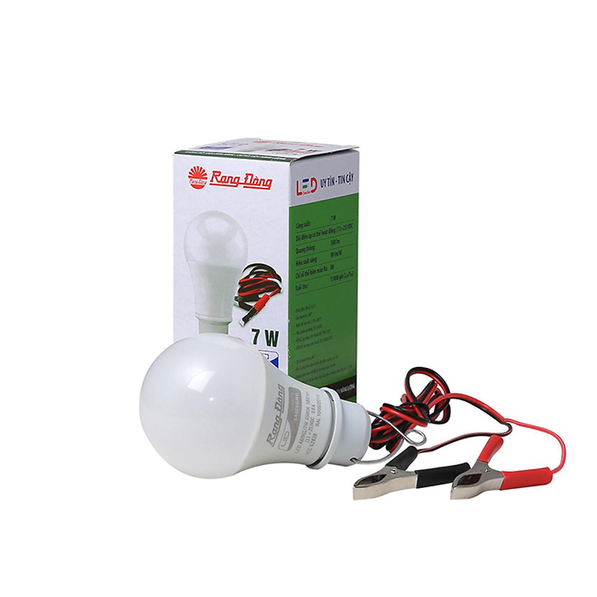 Bóng đèn LED BULB DC 9W Rạng Đông có kẹp, dùng nguồn 12-24V một chiều
