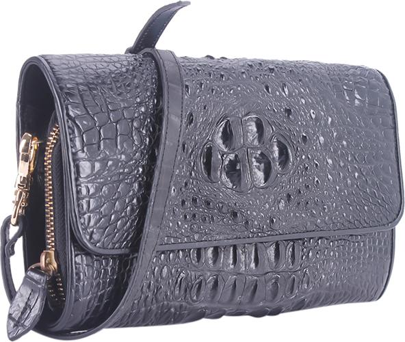 Túi Đeo Chéo Nữ Da Cá Sấu Huy Hoàng HT6228 (14.5 x 24.5 cm) - Đen