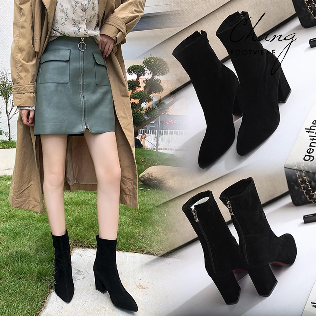 Boot nữ cao cổ Hàn Quốc | HÀNG CAO CẤP | Bốt da lộn đế cao 6cm và 8 cm