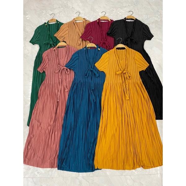 Váy bầu xinh thời trang thiết kế dáng dài midi xếp li đầm bầu bigsize nhiều màu VB5