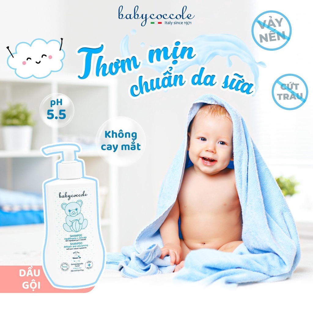 Dầu gội cho bé Babycoccole 0M+ an toàn cho trẻ sơ sinh &amp; em bé chiết xuất hoa sen 250ml