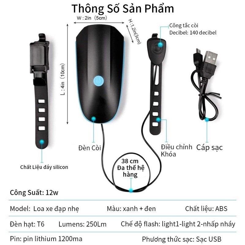 Đèn Xe Đạp Chống Nước, Đèn Led Kèm Chuông To Xe Đạp 3 Chế Độ Tặng Kèm Dây Sạc Usb