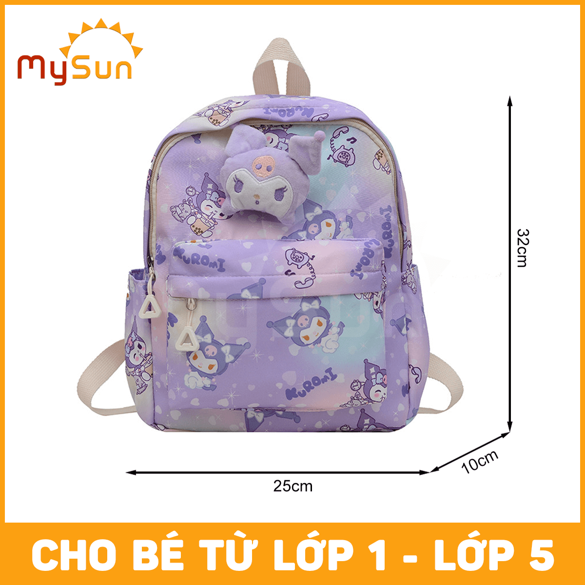 Balo cặp Hello Kitty Kuromi cho bé gái mẫu giáo học sinh cấp 1 tiểu học lớp 1 2 3 cute dễ thương MySun