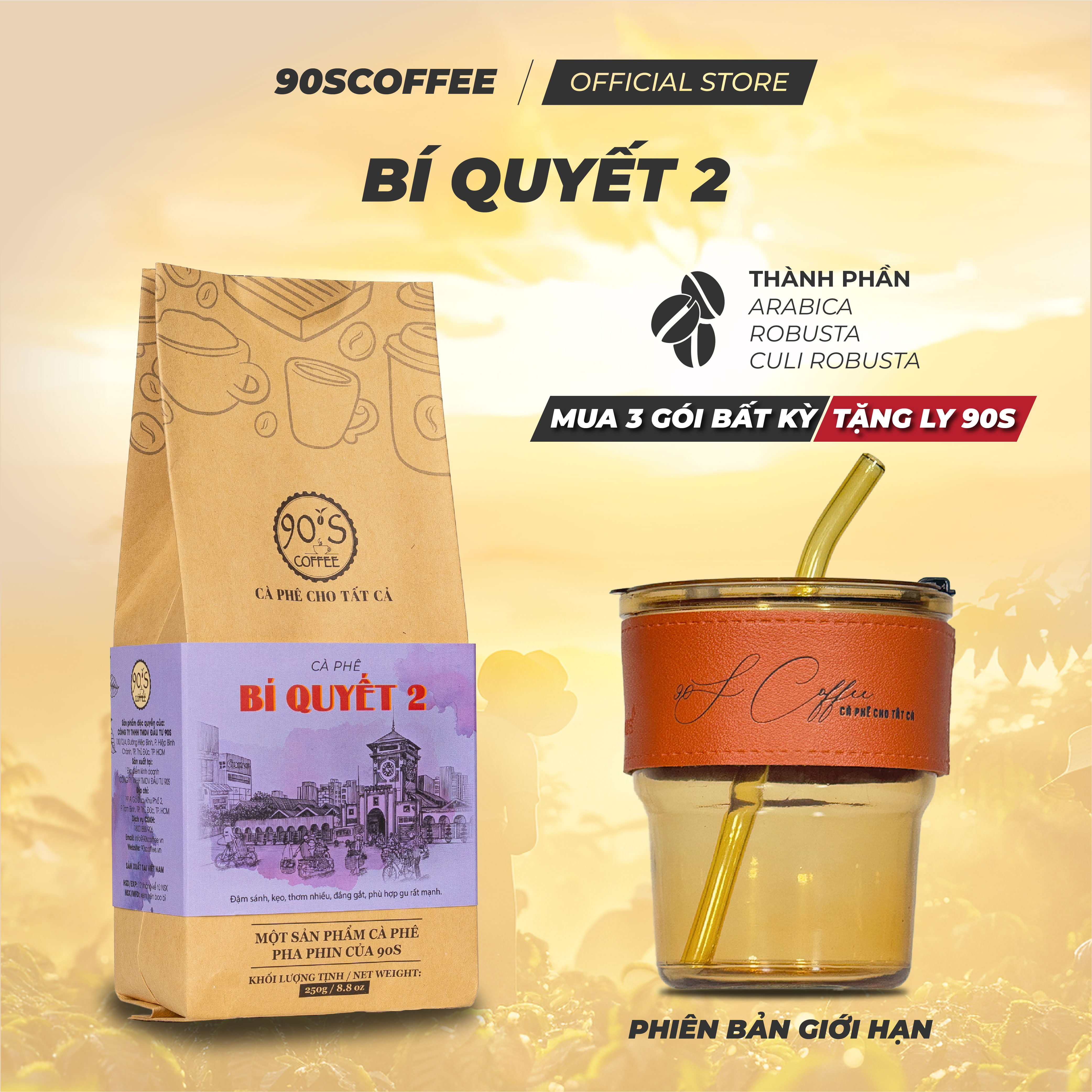 Cà Phê Bí Quyết 2 Đắng Đậm Chua Thanh Hậu Ngọt - Cà Phê Rang Mộc Phối Hạt Nguyên Chất 100