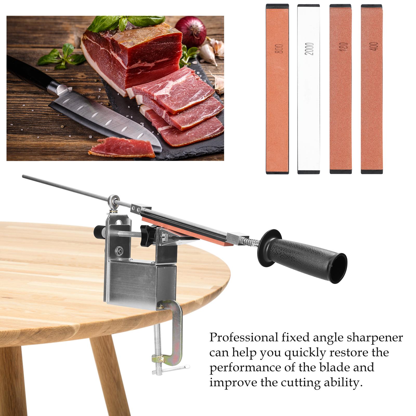 Blade Sharpener Fixed-Angle Professional Sharpening Stone Home Kitchen Sharpening Tool 360° Rotation Flip Design with 4 Whetstones G-Clamp