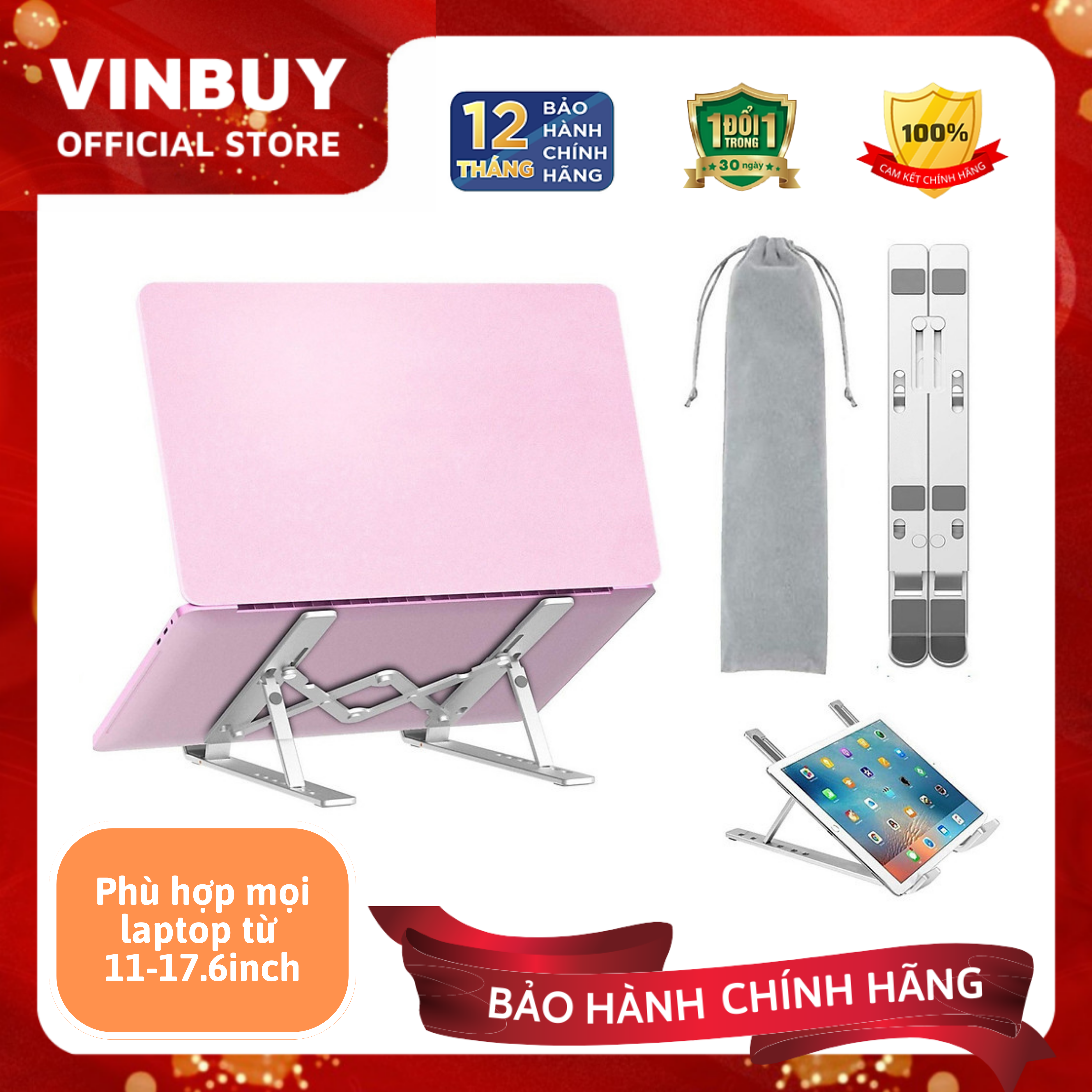 Đế Tản Nhiệt Cao Cấp Dành Cho Macbook, Laptop - Thiết Kế Sang Trọng - Tiện Lợi Cho Việc Mang Theo - Tùy Chỉnh Độ Cao Và Gấp Gọn - Chất Liệu Hợp Kim Nhôm - Hàng Chính Hãng - VinBuy