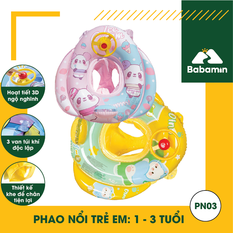 Phao Bơi Chống Lật Cho Bé 1,2,3 Tuổi - Bơm Hơi, Hình 3D Phi Thuyền - Babamin - PN03