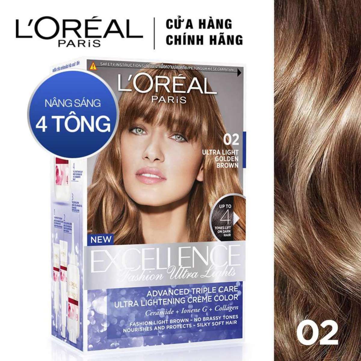 Kem Nhuộm Tóc Nâng Sáng 2 Trong 1 Ultra Light L'Oreal 172ml - Màu 02 Nâu Vàng Năng Động