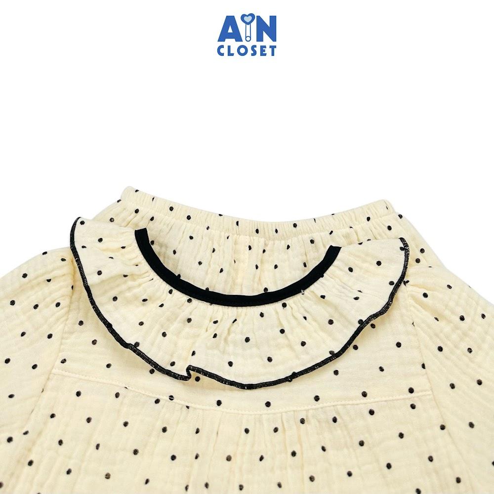 Bộ quần áo dài tay ngắn bé gái họa tiết Bi Đen xô muslin - AICDBG3B4LJZ - AIN Closet