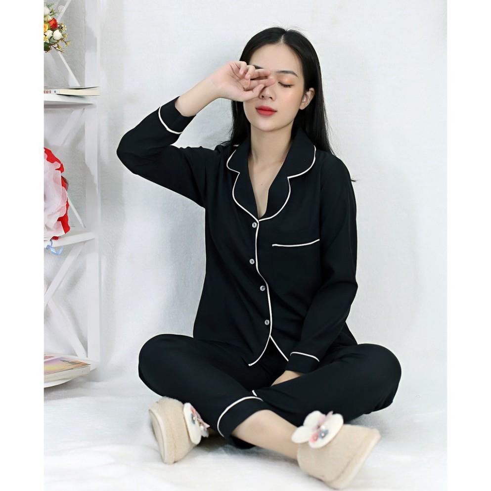 Bộ đồ bộ Pijama màu ĐEN tay dài quần dài lụa Pháp - Thoải Mái Nh