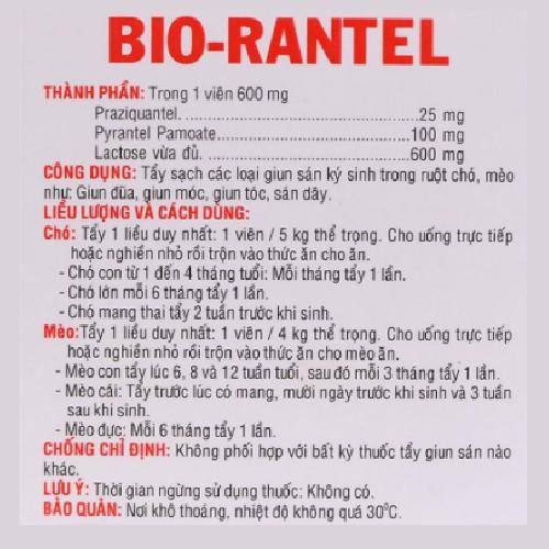 Sổ giun chó mèo BIO RANTEL- hộp 10 viên