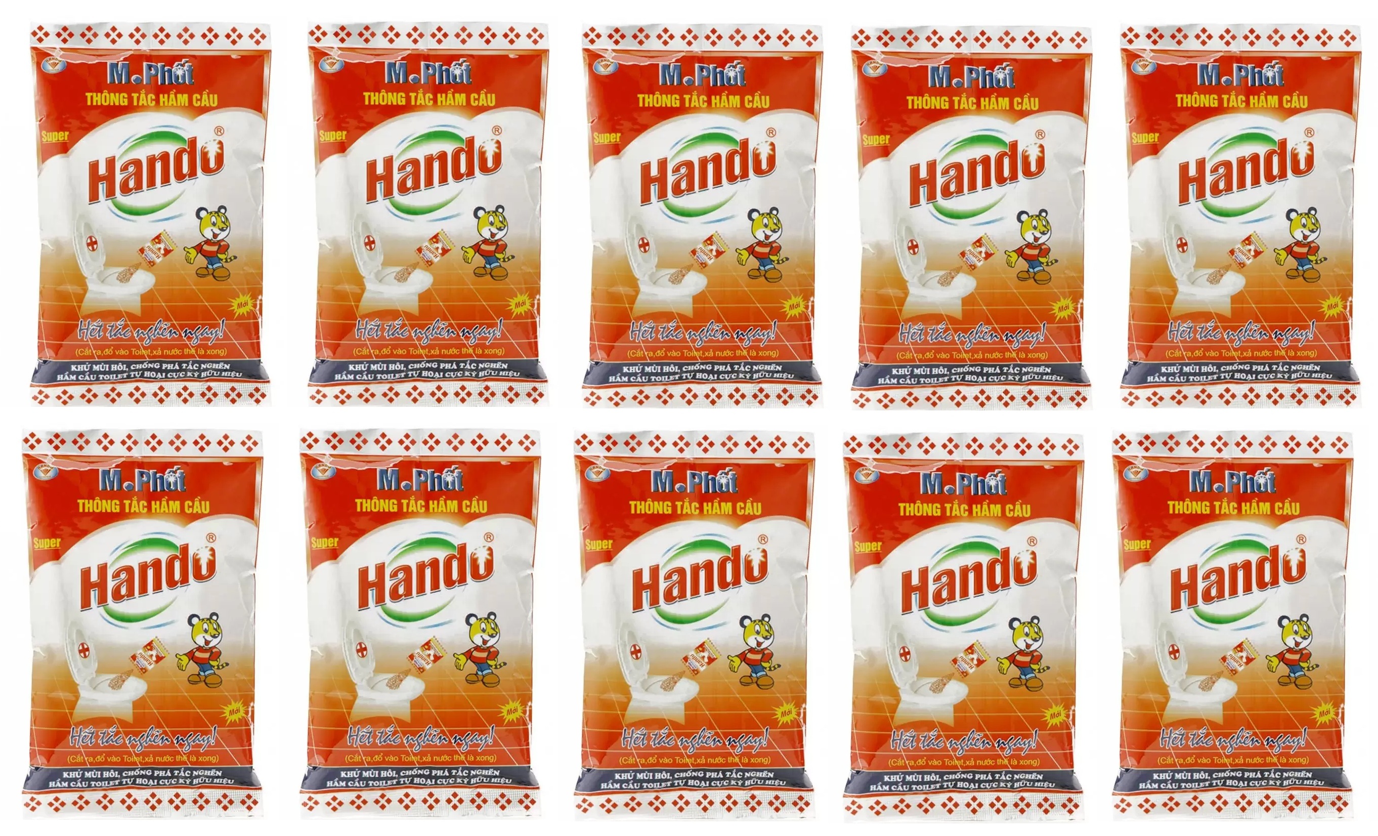 Combo 10 gói bột thông tắc hầm cầu bể phốt Hando 215Gr [Đổ định kì để bồn cầu ko tắc]