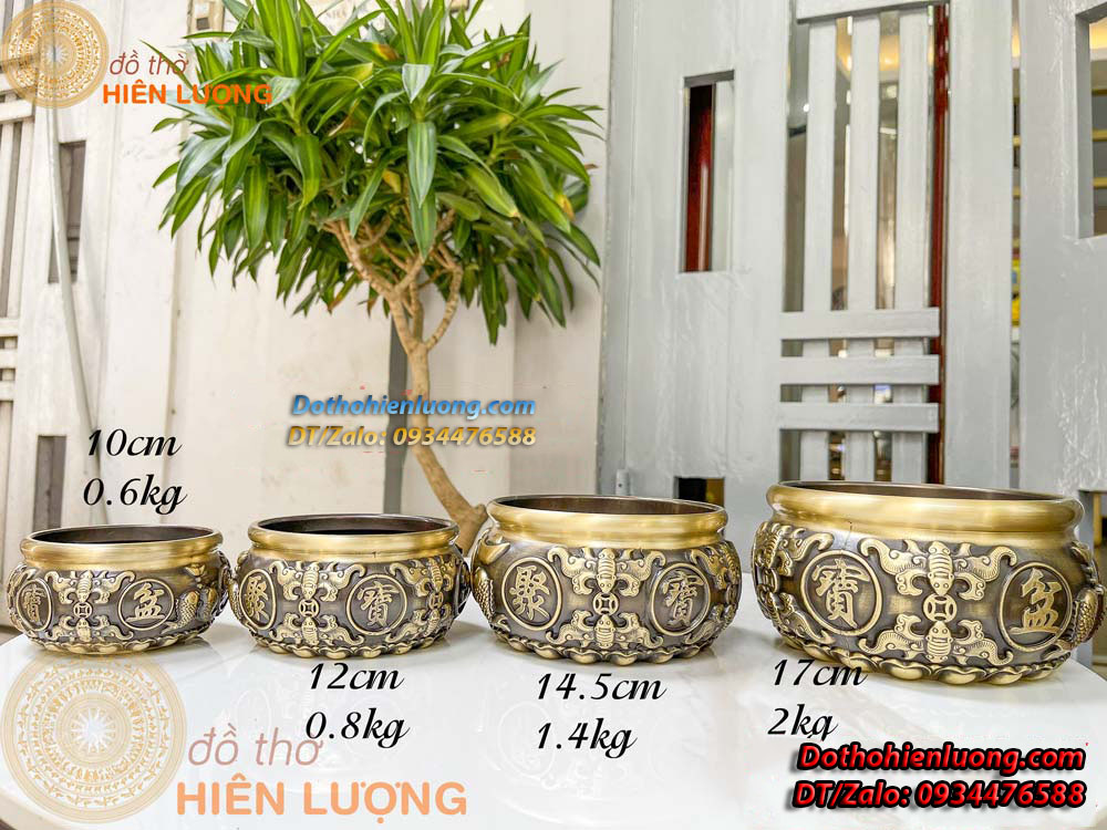 Bát Tụ Bảo Cá Chép Và Dơi Ngậm Tiền Bằng Đồng Màu Nâu Vàng Bằng Đồng Các Cỡ - Đồ Thờ Hiên Lượng